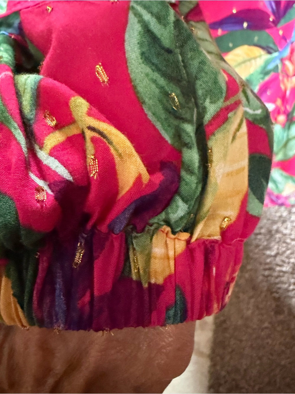 Chico's Fuchsia Tropical Leaf Tassel Blouse - Picture 4 of 12